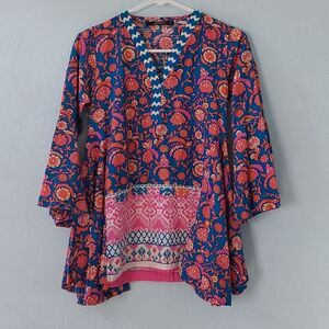 Khaadi Women's Intricate Multicolor Damask Print Shark Hem Trapeze Top